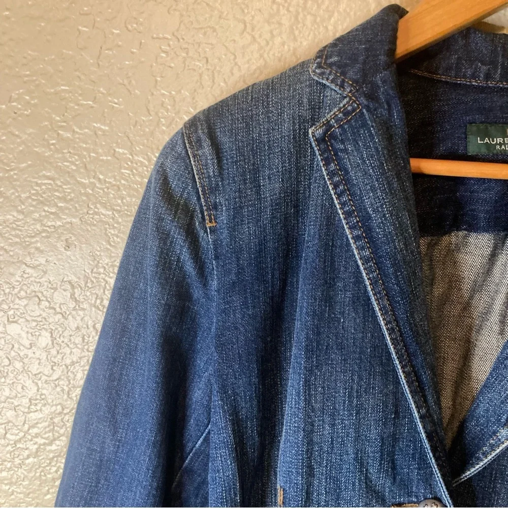 Lauren Ralph Lauren VTGE‎ Y2K Size Medium Denim Belted Blazer Jacket Button - Picture 8 of 15